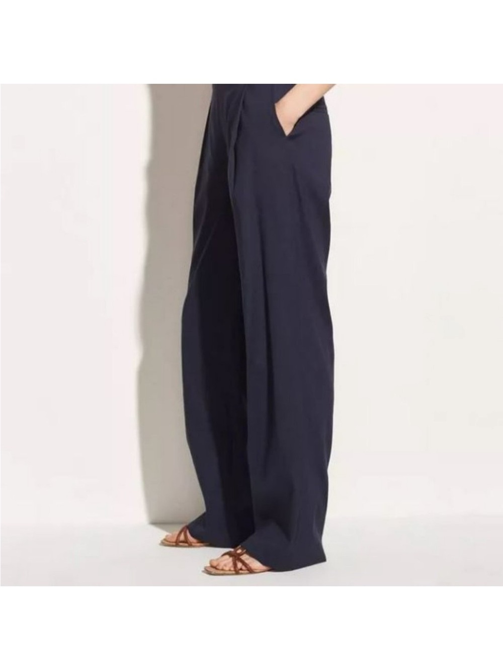 Vince Linen Blend Pull-On Wide-Leg/Straight-Leg Pants M